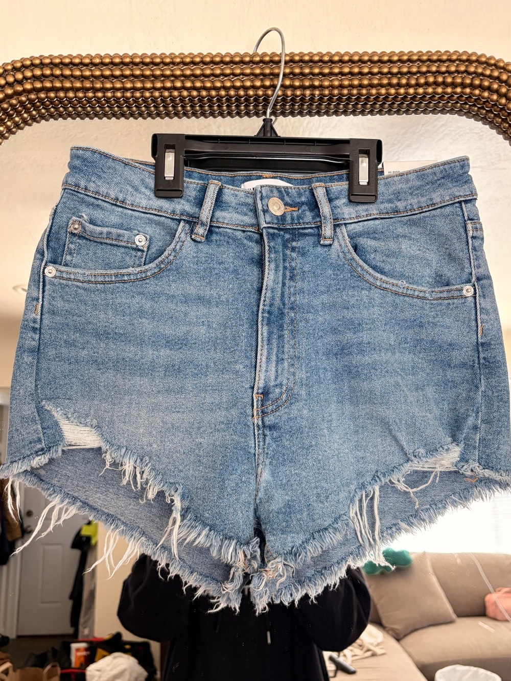 ZARA High Rise Distressed Denim Shorts NWT Size 6 Light Wash